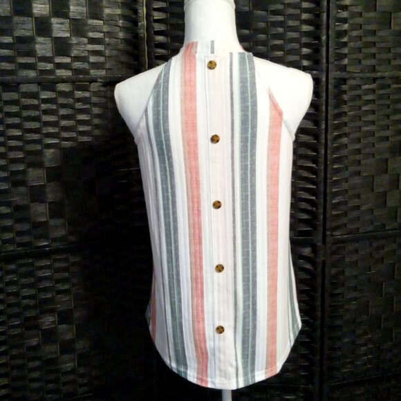 FLT Studio Striped Sleeveless Top Blouse Shirt Women's Size Small - Picture 2 of 7